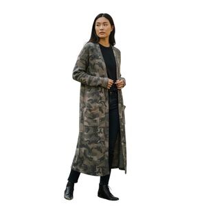 PEYTON JENSEN Women’s Long Line Camo Waffle Knit Open Cardigan size Large